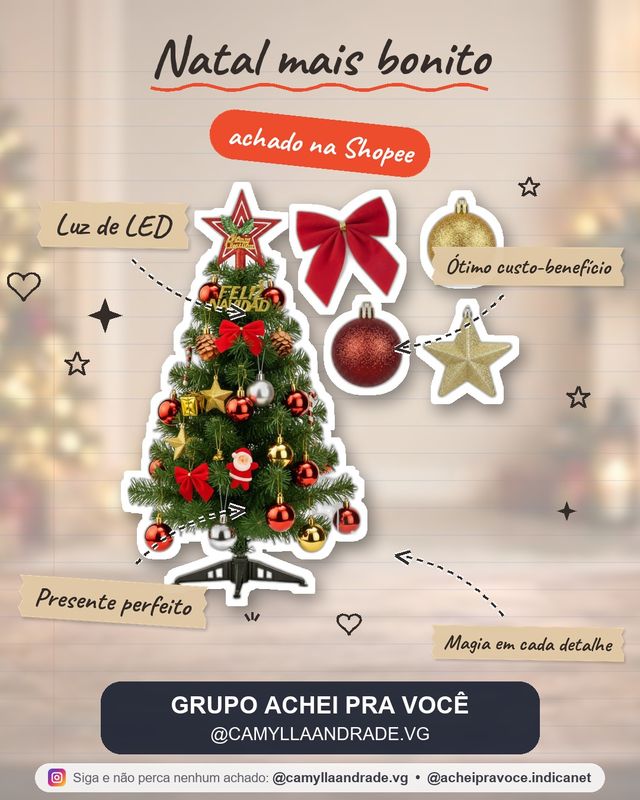 Árvore De Natal De Mesa Luxo 60cm Decorada Pinheiro Enfeites Enfeitada c/ Pisca Fio Fada LED Pequena