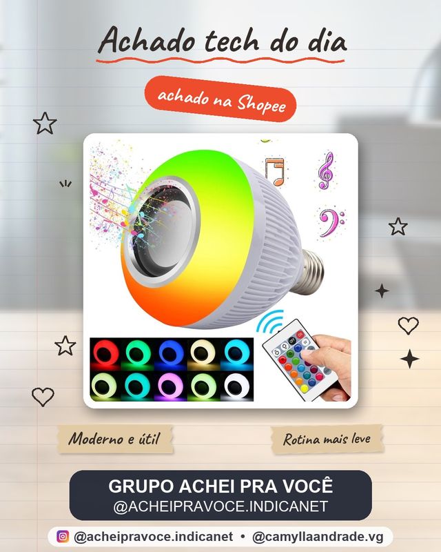 Lampada Bluetooth De Led Caixa De Som C Controle Rgb 12W