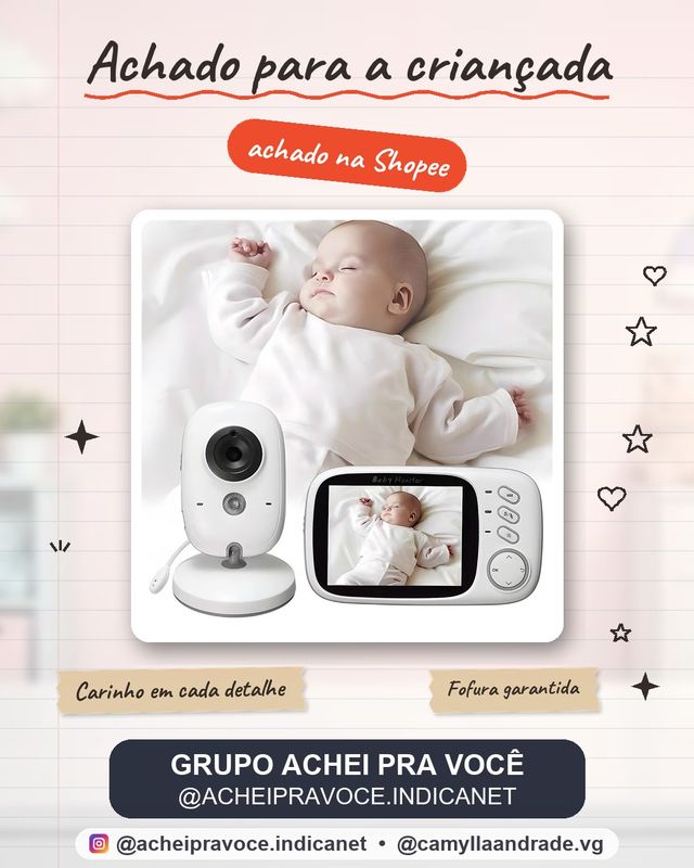 Babá Eletrônica com Monitor Visão Noturna Áudio Bidirecional Sensor de Temperatura Monitor Infantil Digital