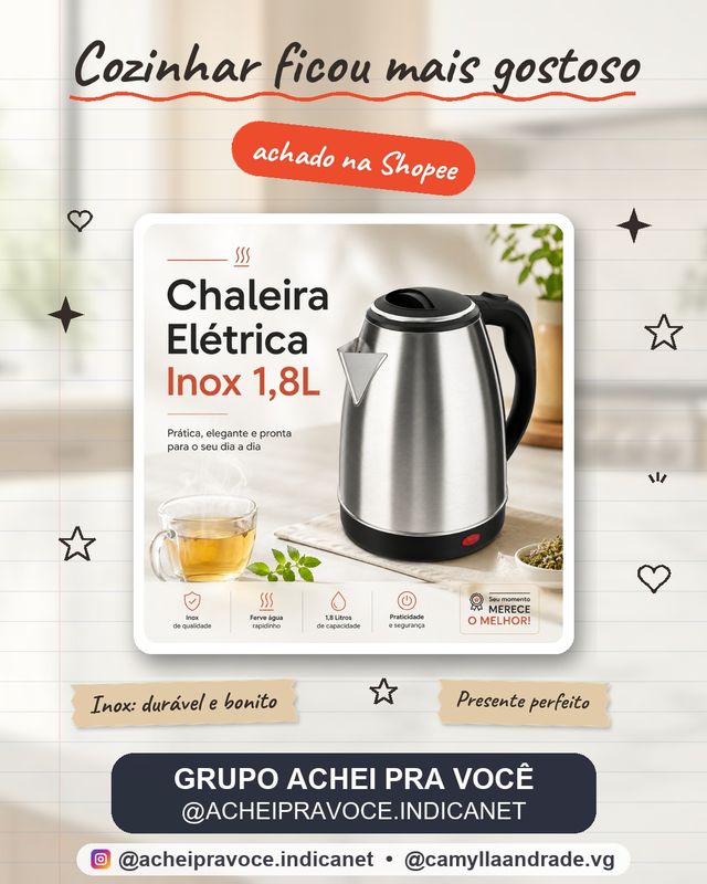 FIX/STARTOOLS Chaleira Jarra Elétrica 110V ou 220V 1.8 Litros Inox Prateada