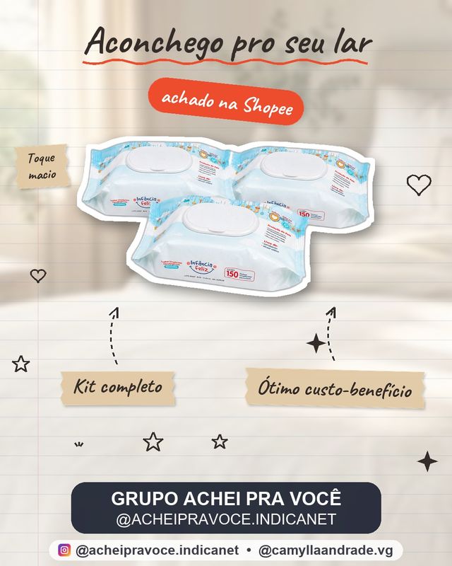 Kit 3 Pacotes de Toalhas Umedecidas Infância Feliz 150 folhas 98% Água - Vegana Lenço Umedecido