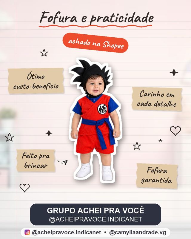 Fantasia Goku Body Macacão Dragon Ball Kimono do Goku para Bebê Mesversário, Festa Infantil, Roupa de Bebe Temática