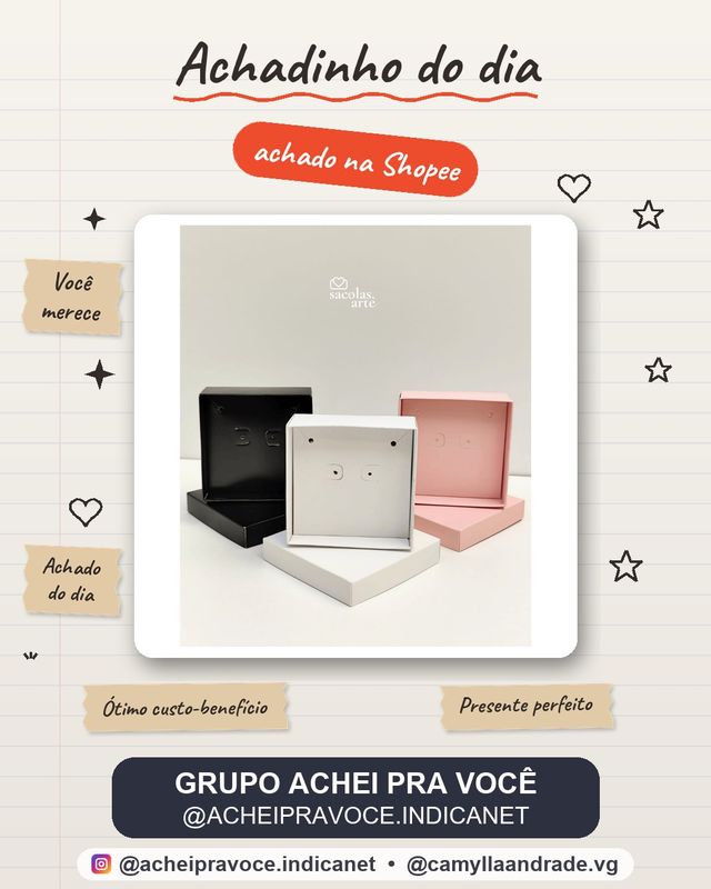50 Caixa de Joias de Papel com Berço - 7,5cm x 7,5cm x 3,5cm