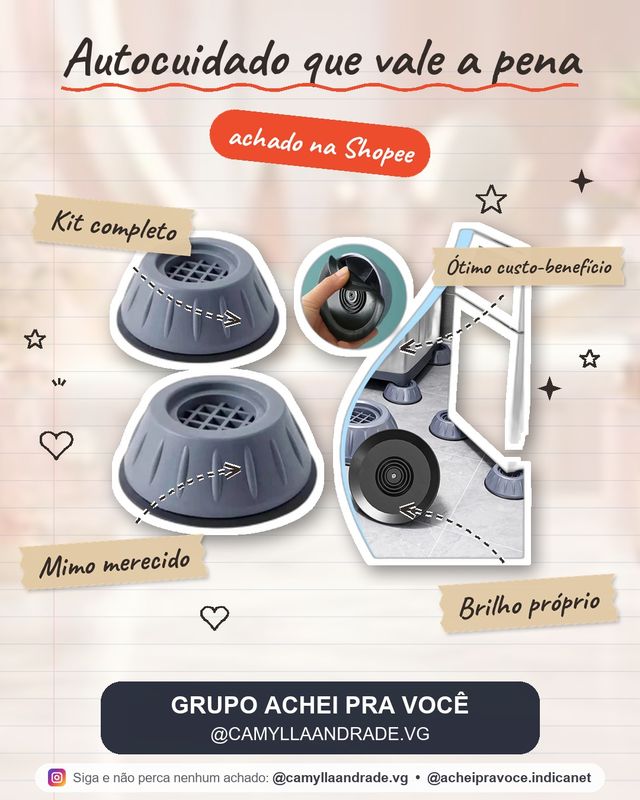Kit com 4 Pés Para Máquina de lavar roupas Pezinho base Anti Ruido Anti vibração Amortecedor