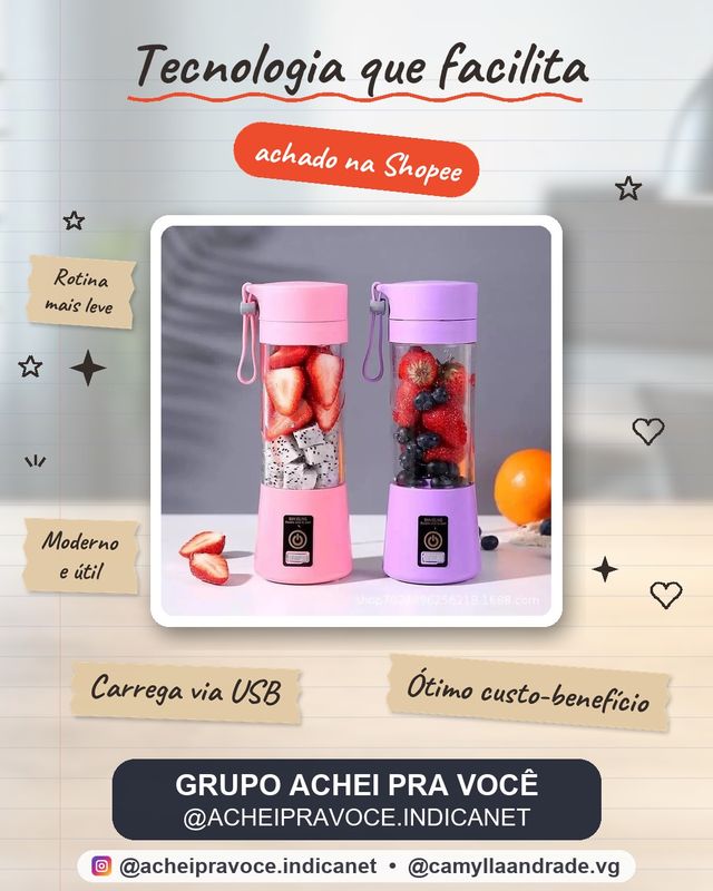 Mini Liquidificador Portátil Shake 6 Laminas + Cabo USB-SE3095