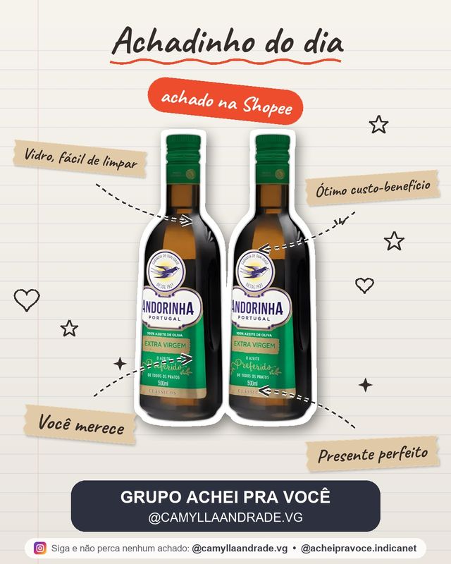 Kit Azeite De Oliva Extra Virgem Andorinha Vidro 500ml - 2 unidades