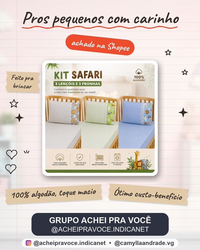 Kit 3 jogos de lençol para berço americano 100% algodão safari menino