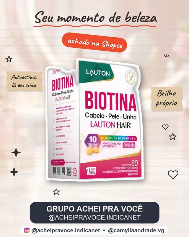 Biotina Lauton Hair Cabelo Pele Unha 40mcg — 60 Comprimidos — Lauton Nutrition