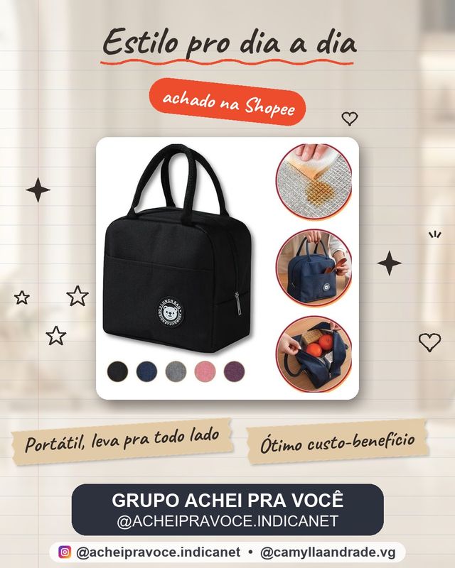 Bolsa Térmica Portátil de Mão Lancheira Marmita Viagem Piquenique Prático