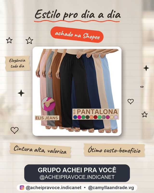 Calça Pantalona Feminina Cintura Alta  Com Bolso Tecido Duna