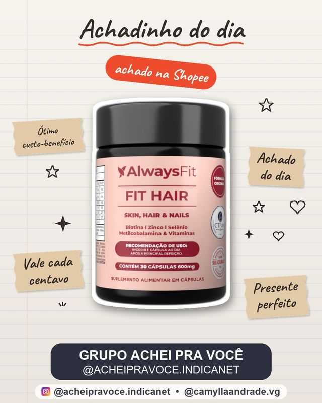 FitHair AlwaysFit  | Biotina + Zinco + Selênio + Ferro + Cobre + Cisteína + Vitaminas | 30 Cápsulas