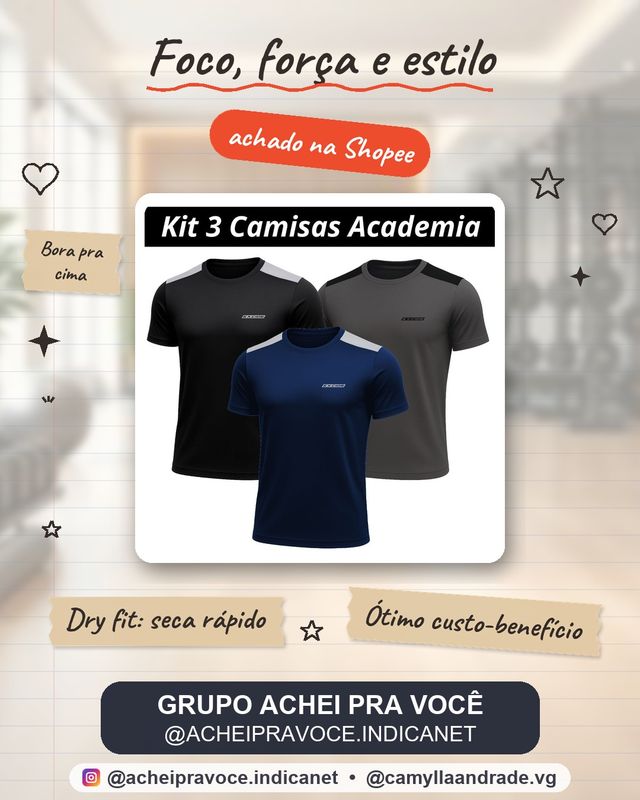 Kit 3 Camisas Dry Fit Masculino Academia Tecido Leve Musculação e Treino