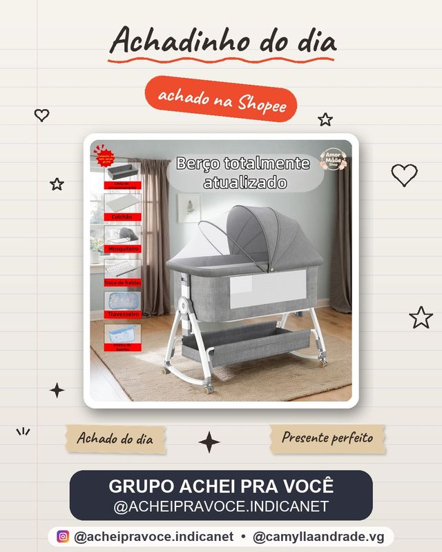 Berço Portátil Moises Co-bed Com Balanço Mosquiteiro e Cesto Regulagem de Altura