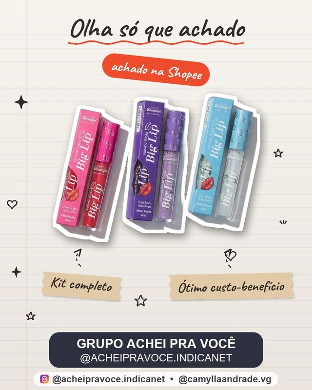 Kit 3 Gloss Labial Volumizador Big Lip Brilho Intenso Face Beautiful 4ml
