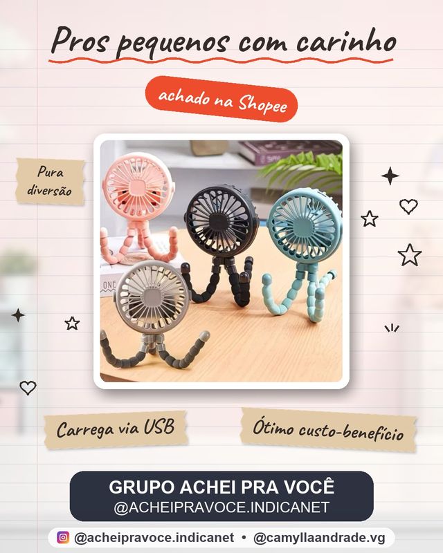 Ventilador Para Carrinho De Bebê - USB, 3 Velocidades, Garra 360° Ajustável