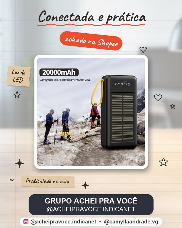 Carregador Portátil Power Bank Solar 20.000mah Com cabos 5 Em1 LED lanterna
