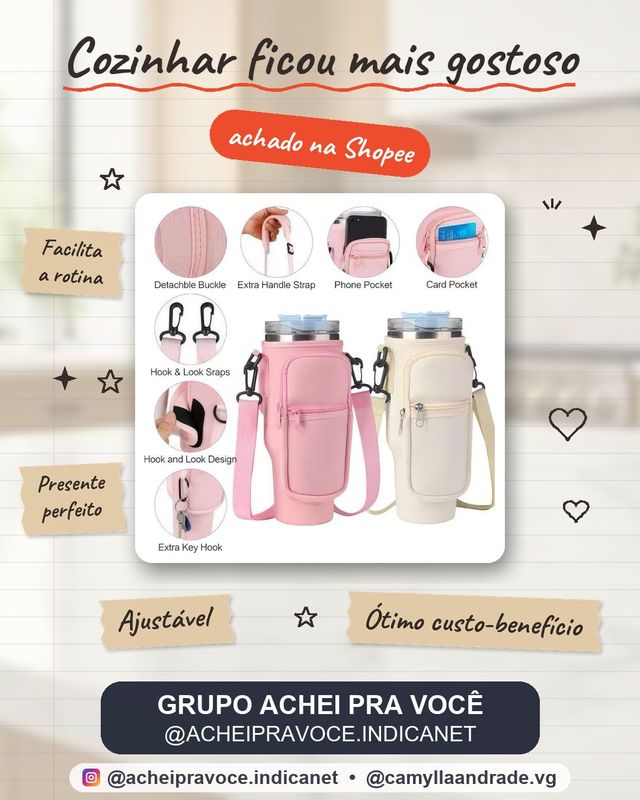 Bolsa Porta Garrafas De Água Compatível Com Copo 40oz 1,2 Litro Para Celular Chaveiro Com Alça De Ombro Ajustável