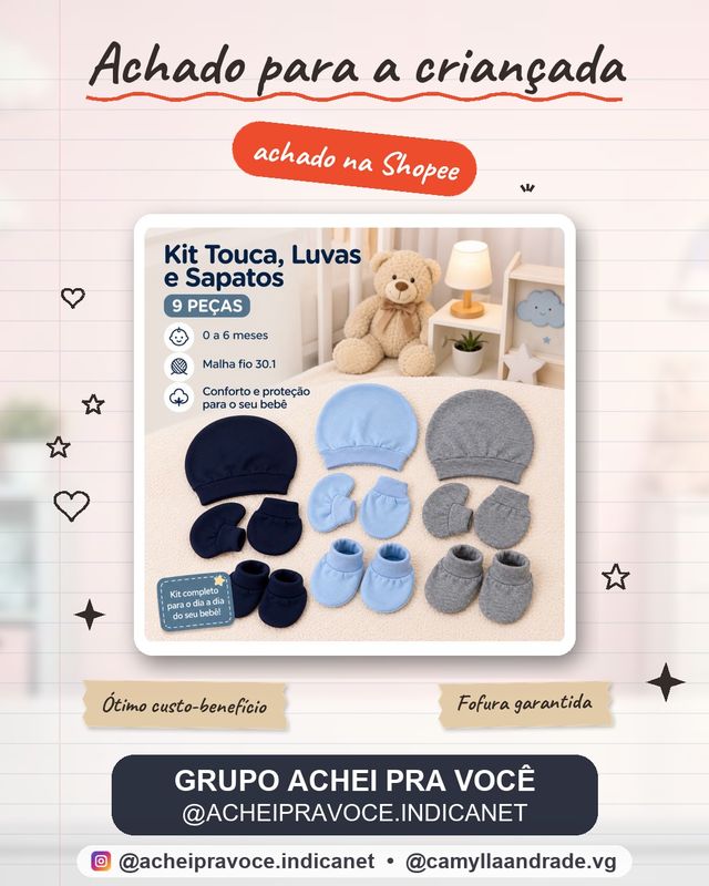 Kit Touca ,Luvas e Sapatos Para Bebê Recém Nascido Temos 2 Opções Kit 3 e 9 Peças Malha Hipoalergênico  100% algodão.
