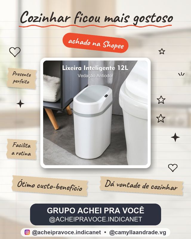 Lixeira Automática 12 Litros Com Sensor Infravermelho Tampa Para Cozinha Banheiro Escritório Quarto