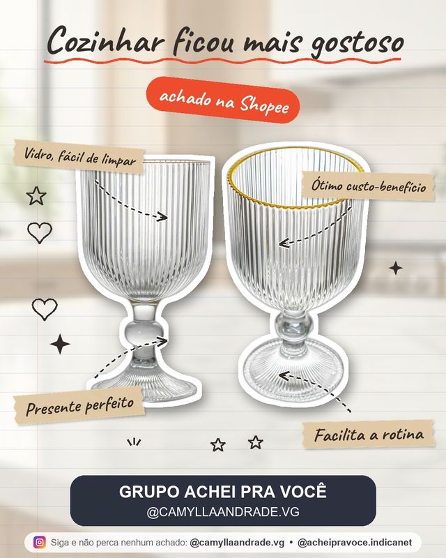 Jogo de 6 Taças de Vidro Cameratta com Borda Dourada 390ml - L'Hermitage