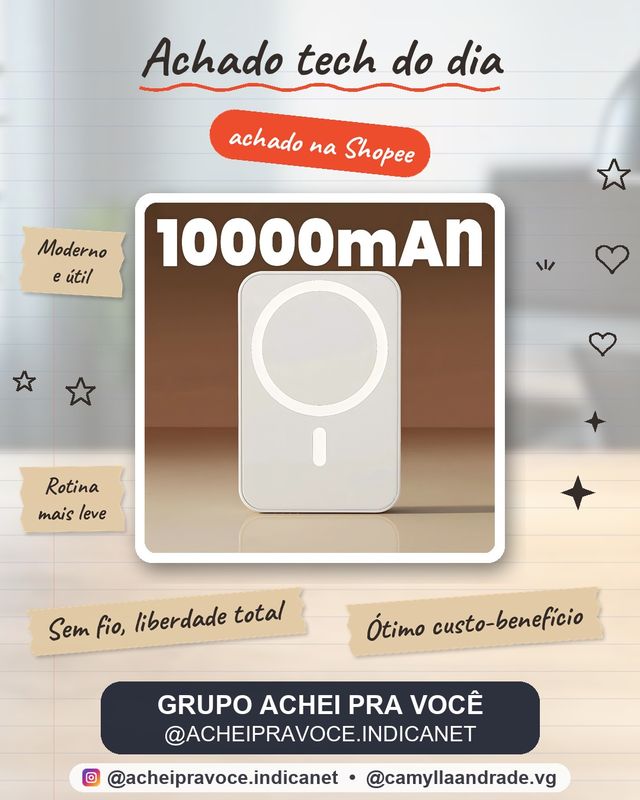 Carregador Portátil Indução para Sem fio Bateria Carga 3000/5000/10000mAh