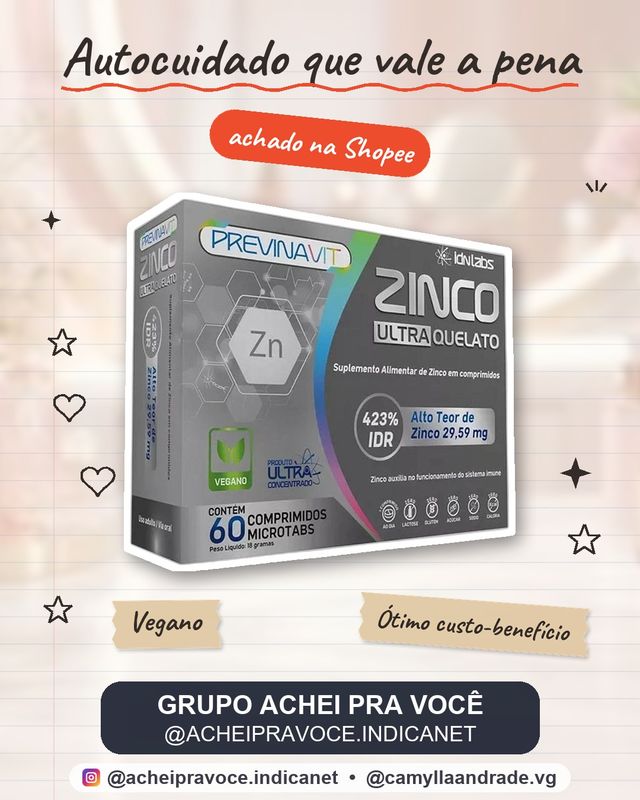 Zinco Quelato Ultra Concentrado IdnLabs Quelado 29,5mg Vegano 60 Comp | Imunidade Pele Cabelo