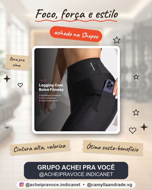 Calça Legging Feminina com Bolsos Laterais Cintura Alta Zero Transparência Academia Fitness Atletyca