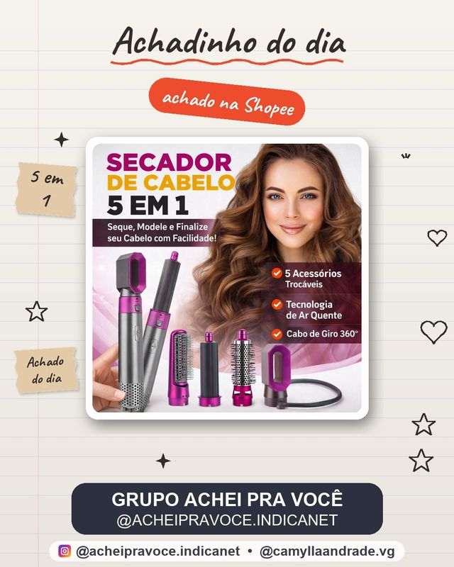 Escova 5 em 1 Secador, Pente, Modelador, Aumenta volume Profissional 110V E 220V