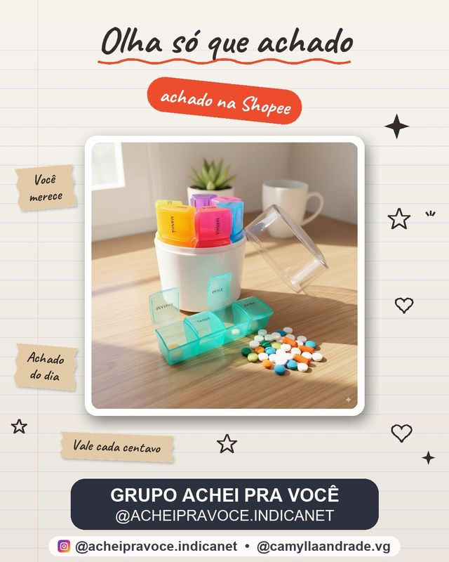 Porta Comprimidos Medicamento Estojo Divisórias Suplementos Caixinha Organizadora  Diário Semanal Compacto