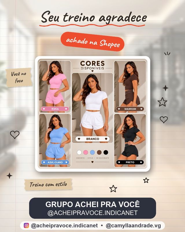 Conjunto Fitness Feminino Blusa Manga Curta + Short Duplo com 2 Bolsos Invisíveis Academia Treino