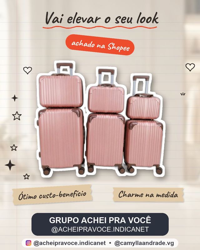Conjunto Mala De Viagem 10KG E Frasqueira Cadeado TSA Roda Dupla 360°