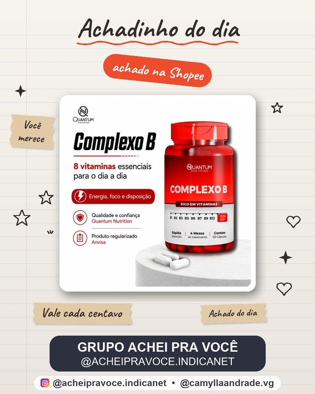 Complexo B Vitaminas B12 B1 B2 B3 B5 B6 B9 Suplemento Alimentar Quantum Nutrition