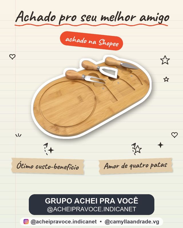 Tábua de Queijos e Frios em Bambu 36x18cm com 3 Utensílios para Petiscos e Aperitivos Gourmet