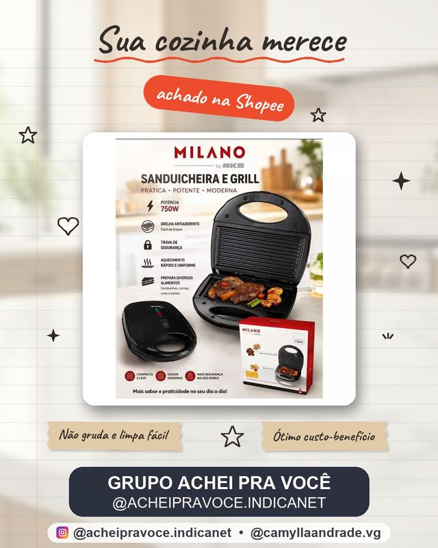 Sanduicheira Grill Elétrica Antiaderente Multifuncional 110V Ou 220V 750 Watts