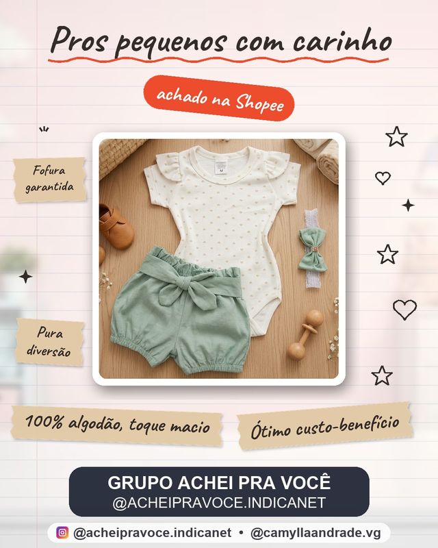 Conjunto Casual De Verão Para Bebê Roupa De Menina Body De Manga Curta Com Babados 100% Algodão E Shortinho Confortável