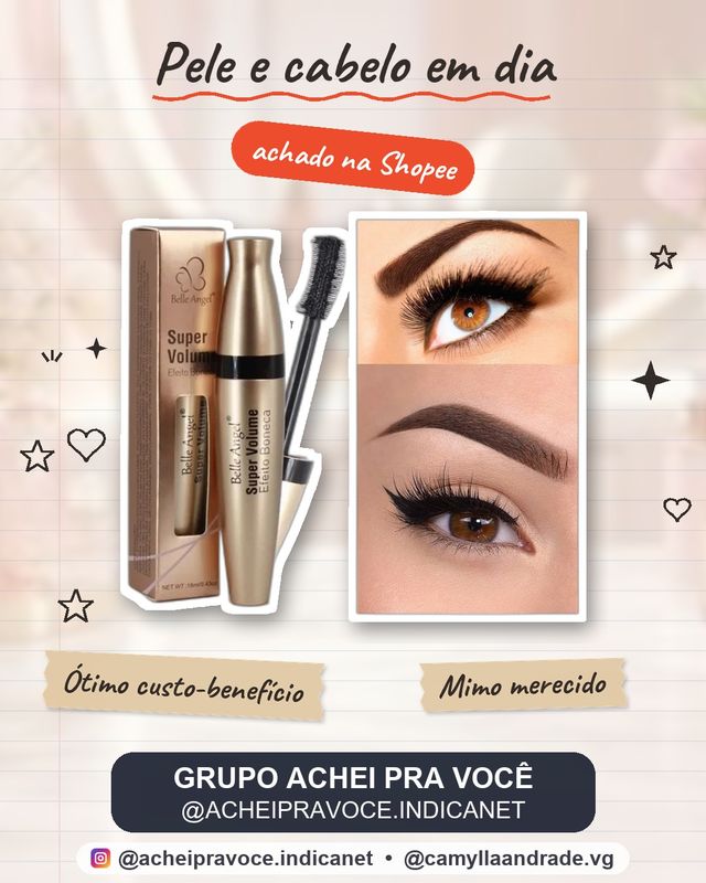 Máscara de Cílios Belle Angel B039 Preto – Super Volume/ Efeito Boneca/ Rímel Alongador e Definidor / Mais Vendido - WJ