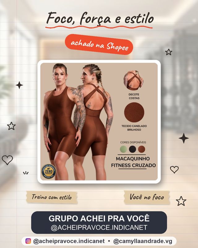 Macaquinho Macacão Tecido Canelado Brilhoso Academia Fitness Cruzado Costas Feminino Com Brilho RIQ Modas