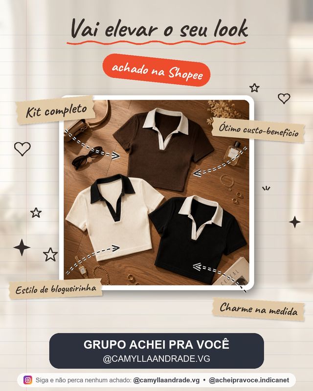 Kit 3 Baby Look Feminina Gola Polo Canelada Cropped Casual Fashion Tendência Outono Inverno Bicolor