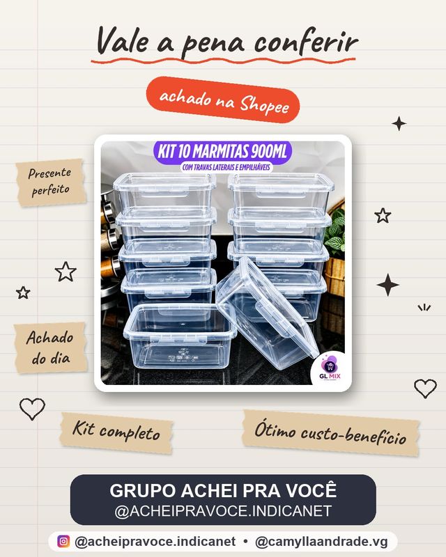 Kit 10 Marmita 900ml - Travas Hermética Premium BPA FREE Alta Vedação Freezer Microondas Lava Louças