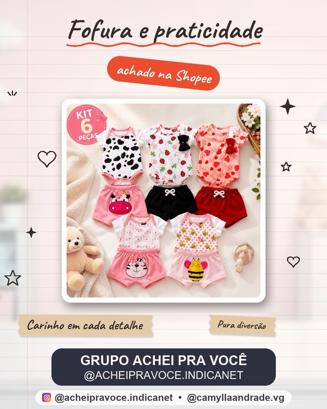 Kit 6 Peças Roupa De Bebê Body Menina Animado Estampado Algodão