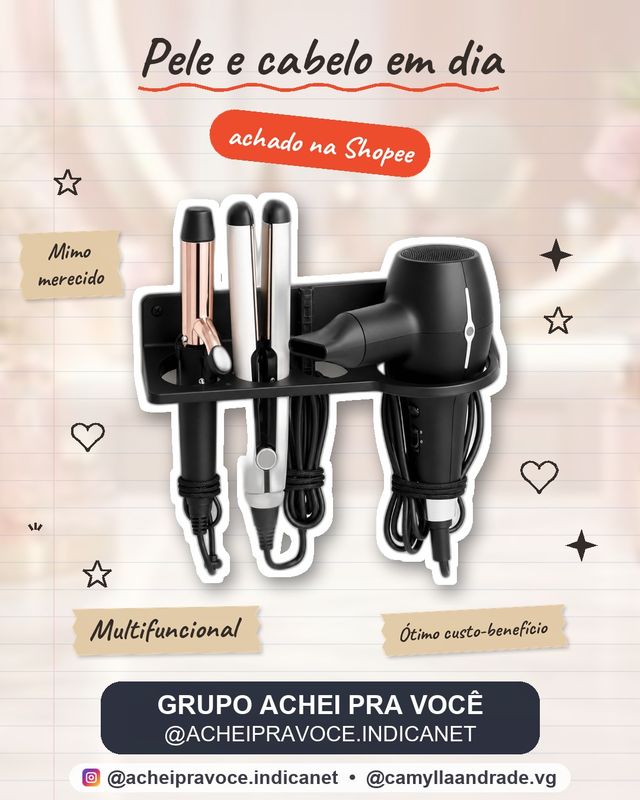 Suporte De Parede Multifuncional Chapinha Babyliss Secador De Cabelo Organizador De Salão Banheiro