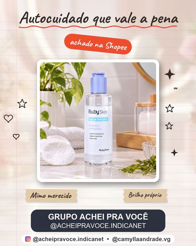 Água Micelar Ruby Rose Melu 100ml – Remove Maquiagem e Limpa Sem Ressecar