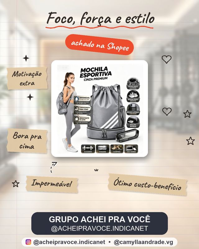 Mochila Esportiva Unissex Impermeável Grande com Compartimento para Tênis para Academia e Viagem