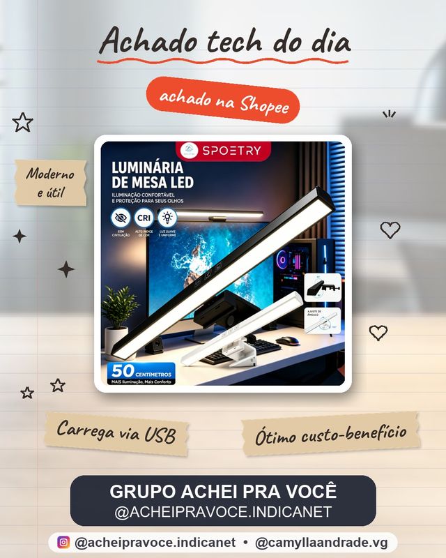 Barra de Luz LED USB para Monitor PC, 3 Cores Ajustáveis Reguláveis, Antirreflexo Proteção Olhos Home Office 33/50cm