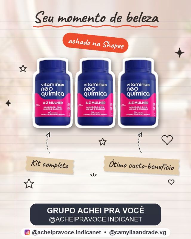 Kit 3 Vitamina Mulher Neo Química 60 Cápsulas Total 180 Cps Polivitamínico Feminino Cabelo Pele Unha Energia Combo NF