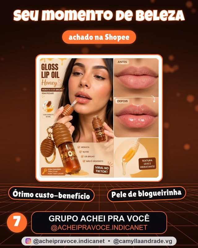 “Gloss Chaveiro Honey Lip Oil Hidratante Mel Coreano Viral”