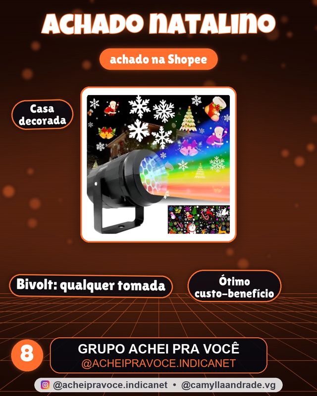 Projetor Natalino Refletor Luzes de Natal Com 16 Desenhos 3D A Laser Decorativo Bivolt Portátil