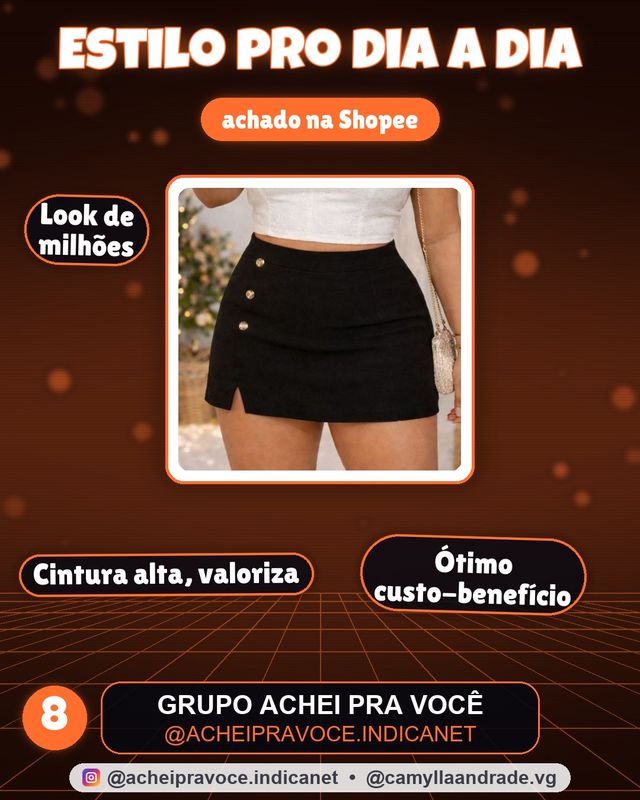 Short Saia Plus Size Botões Frontais Fenda Lateral Cintura Alta Elegante G GG G1 G2 G3