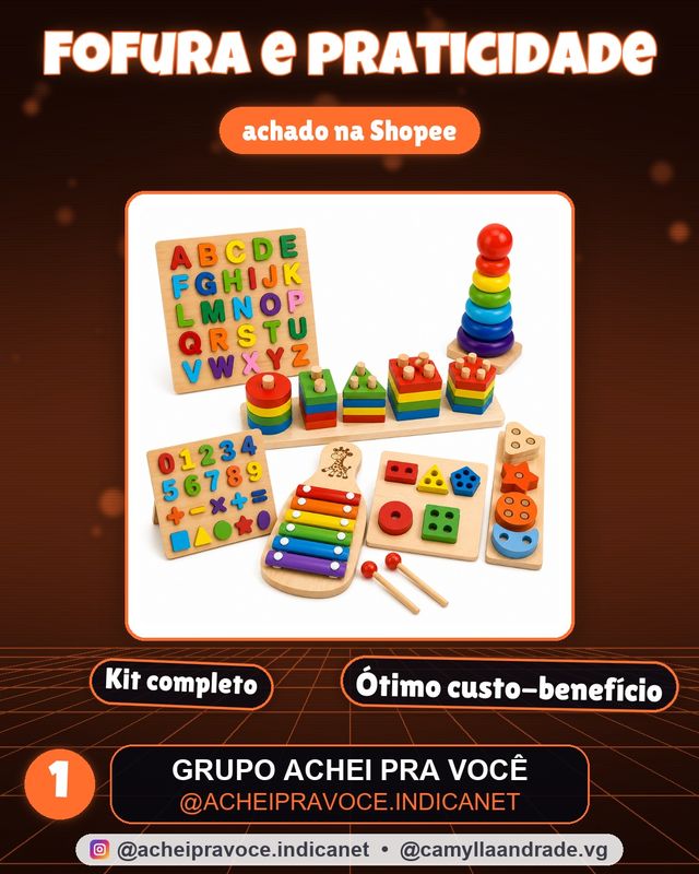Kit de Brinquedo Educativo Montessori de Madeira - Formas Geométricas - 3 Jogos
