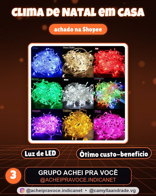 Pisca Pisca Natal Cordão 100 Leds 10m 8 Funções Varias Cores 110v / 220v ANJIN